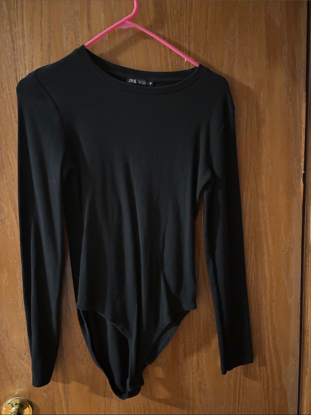 ZARA Black Long-Sleeve Crew Neck Bodysuit
